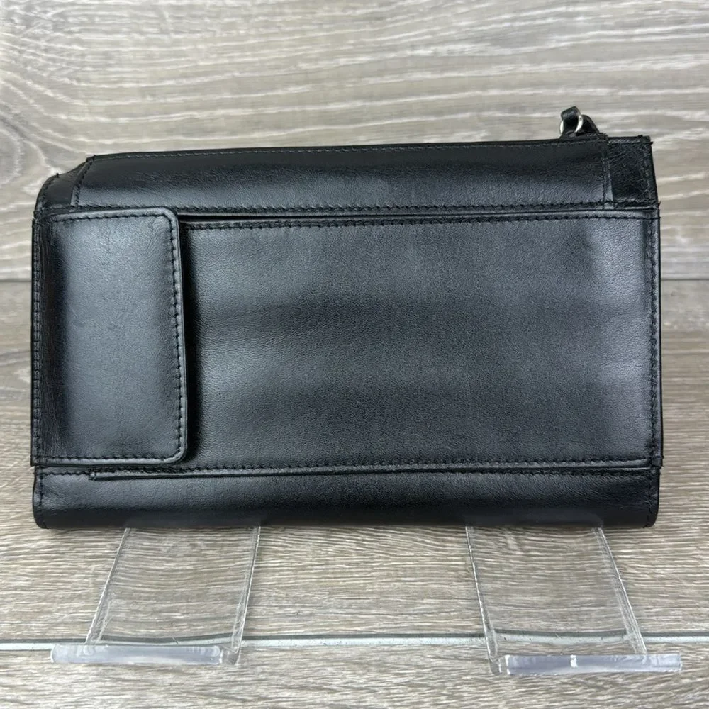Fossil Black Avenue Croc-Embossed Leather Snap Open Tri-Fold Clutch Wallet
